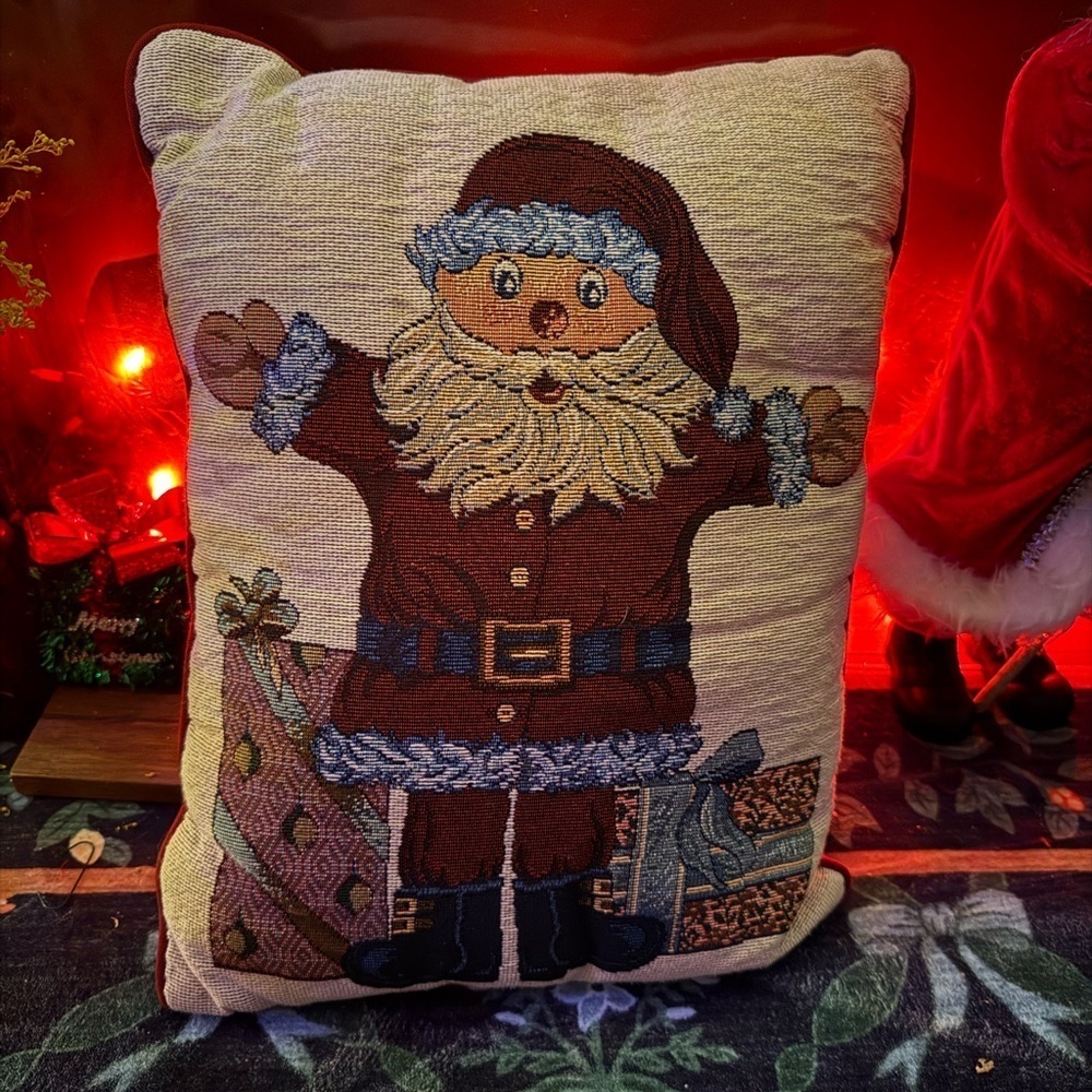 David Carter Brown Santa Tapestry Throw Pillow Folk Art Christmas Decor